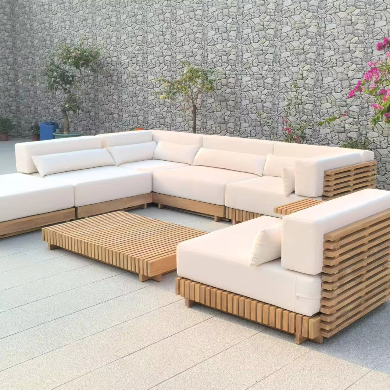 Luxury Teak Wood Outdoor Garden Sofa Premium Modern Patio Set