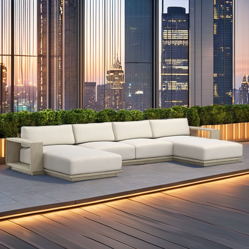 Luxury Teak & Aluminum Modular Outdoor Garden Sofa